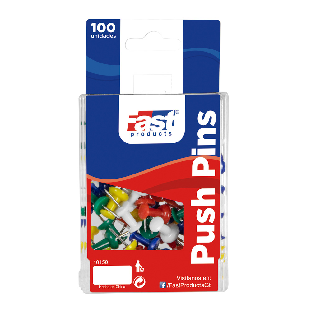 TACHUELAS PUSH-PINS FAST 100U COLORES SURTIDOS