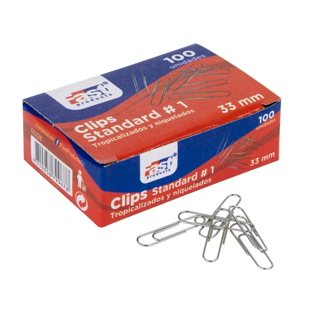 CLIPS STANDARD FAST NIQUELADOS CAJA 100U 33MM