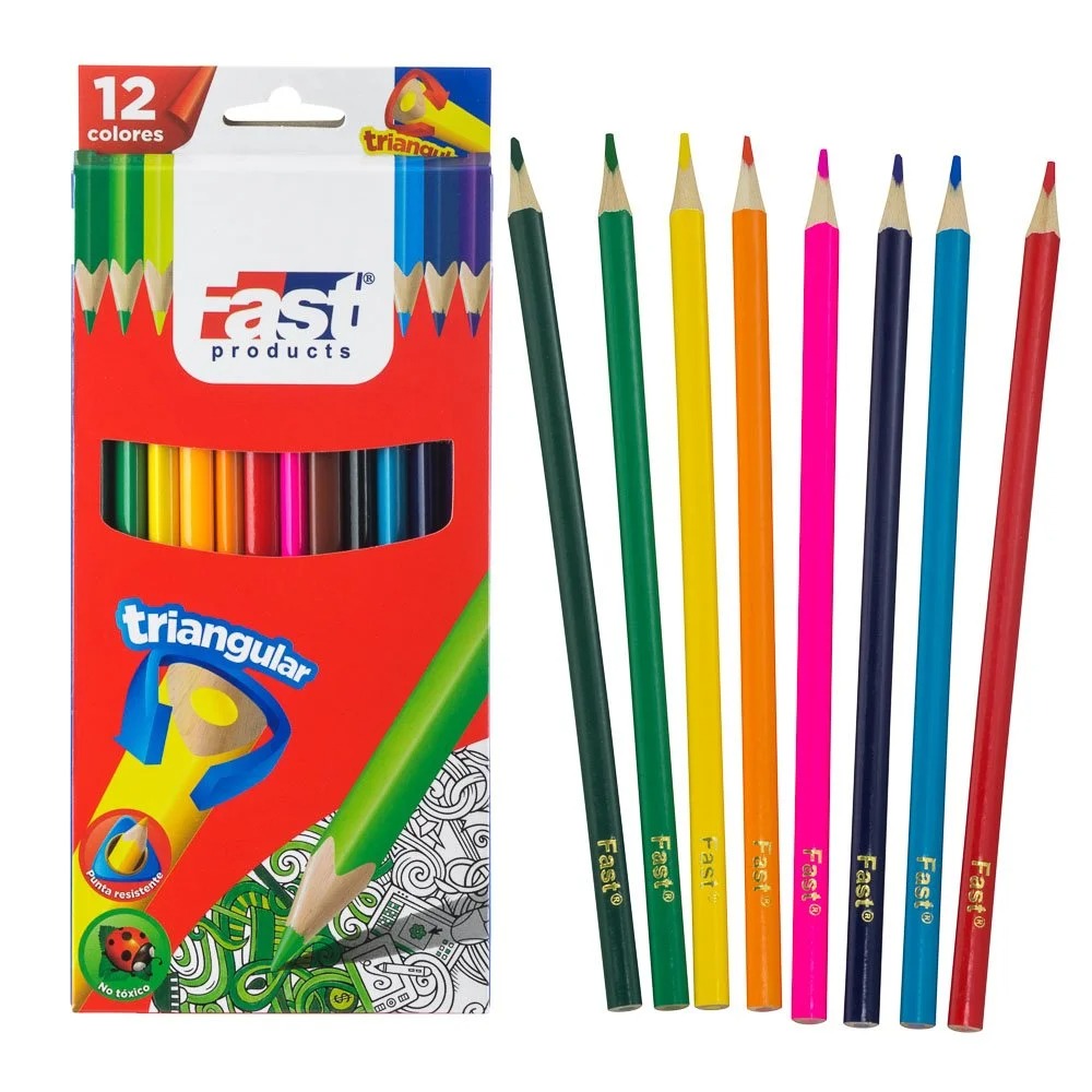 CRAYON DE MADERA FAST 12 COLORES LARGO TRINGULAR