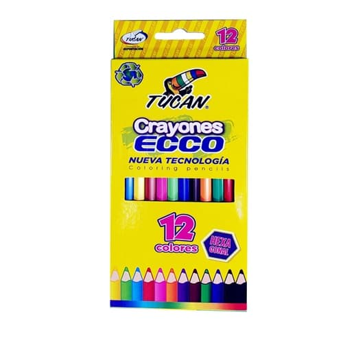 CAJA DE CRAYON TUCAN ECCO LARGO 12 COLORES