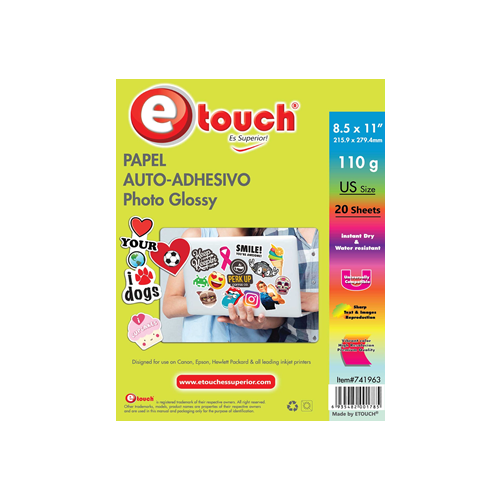 PAPEL FOTO GLOSSY 4X6" 20 HOJAS 260 GRAMOS ETOUCH