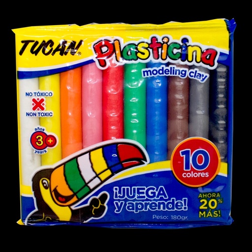 PLASTICINA TUCAN DE 10 COLORES 80 GRAMOS